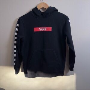 Vans Black Hoodie with Red Logo and Checkered Sleeves pullover kid size Medium